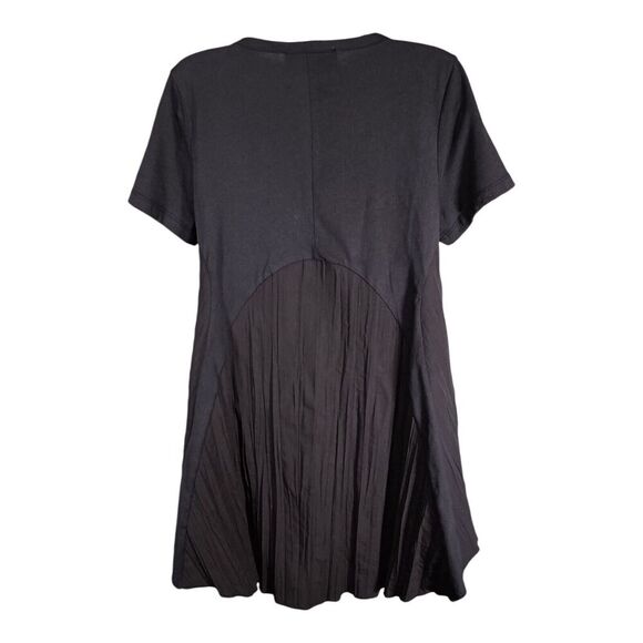 Ozai N Ku Tunic Top Tee Hi-Low Short Sleeve Pleated Cotton Black Womens Small - Picture 2 of 4